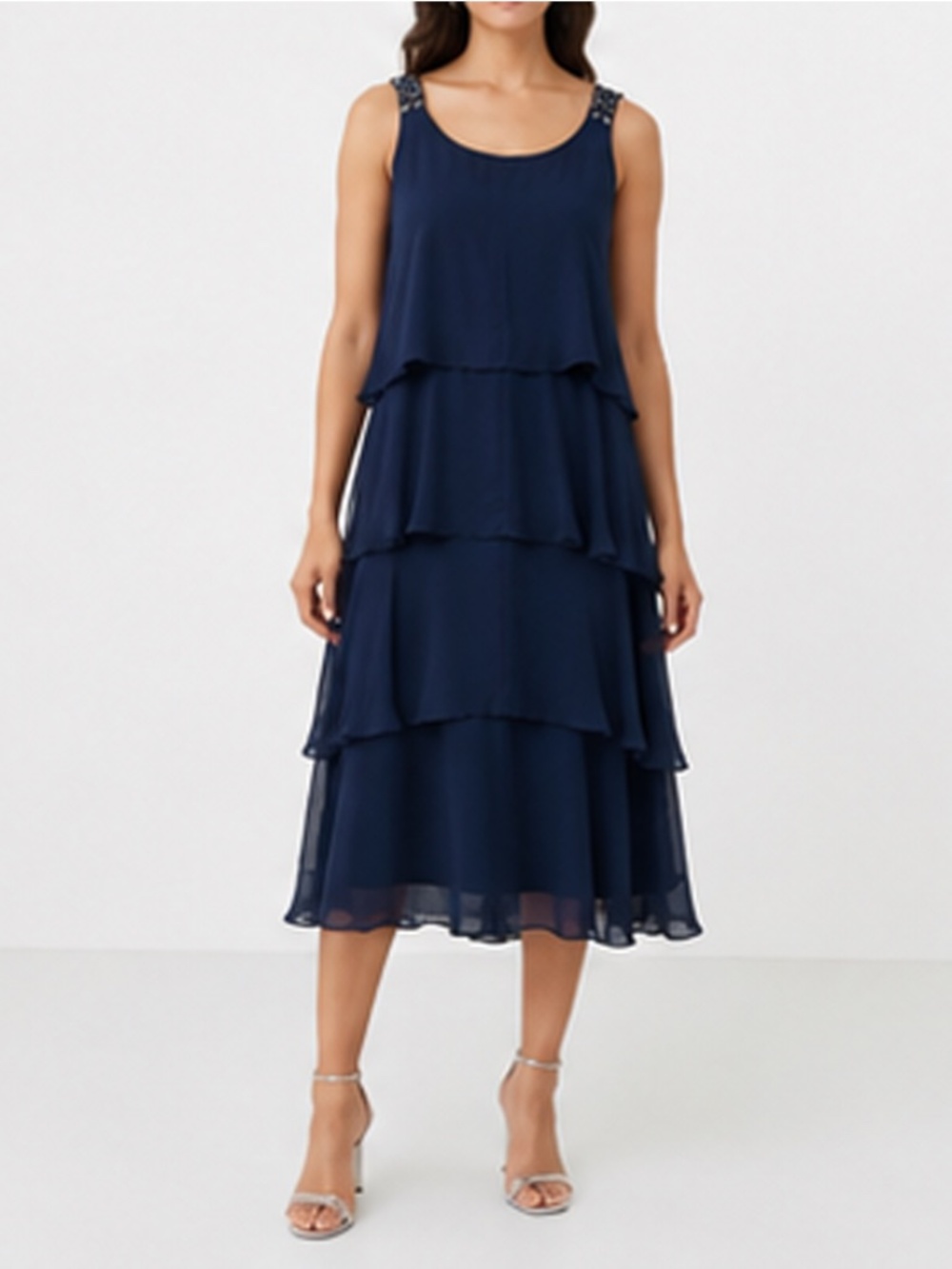 Tradition Navy Tiered Chiffon Dress